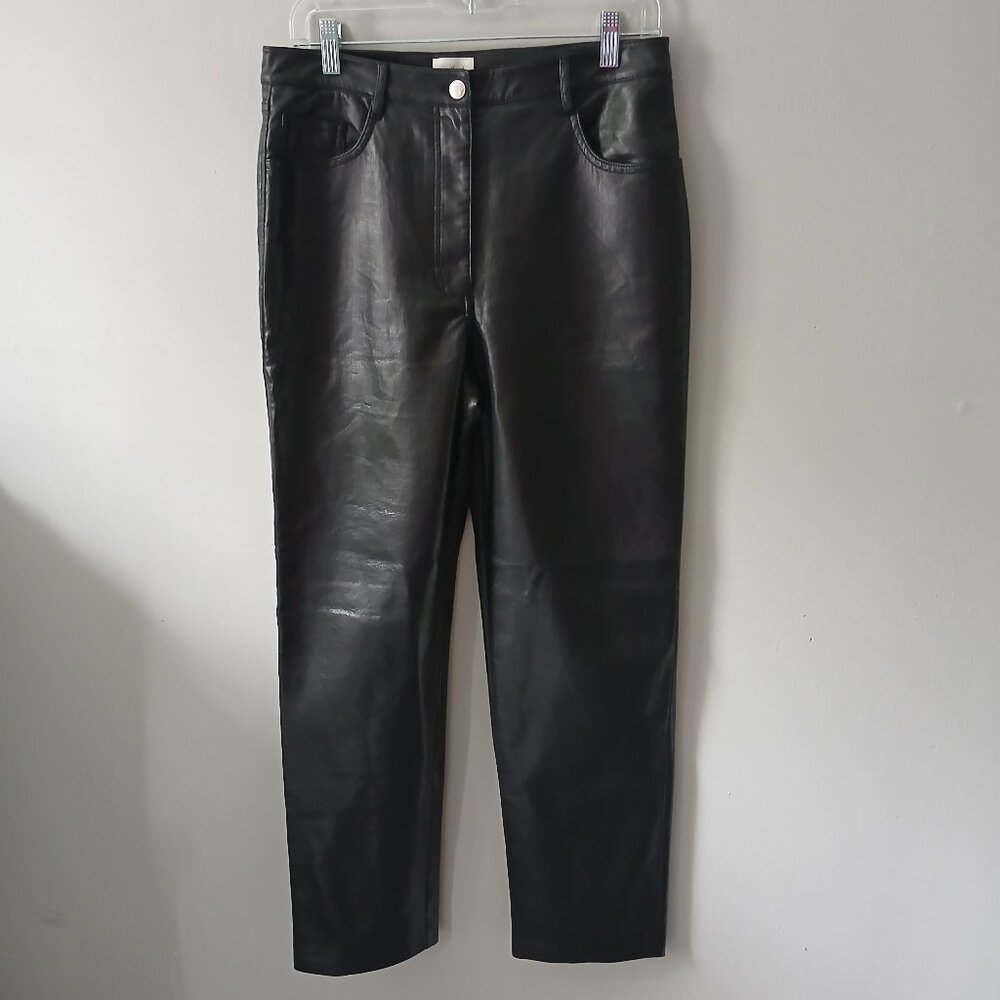 Aritzia Wilfred Melina‎ Sz 10 Faux Leather Pants Black Straight Leg Pockets Soft